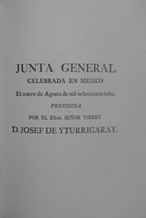 Frontpage of the Acta published after the General Junta celebrated in Mexico City on 9 August 1808