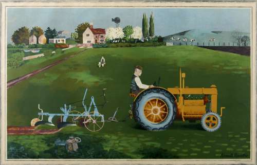 Tractor in Landscape by Kenneth Rowntree
